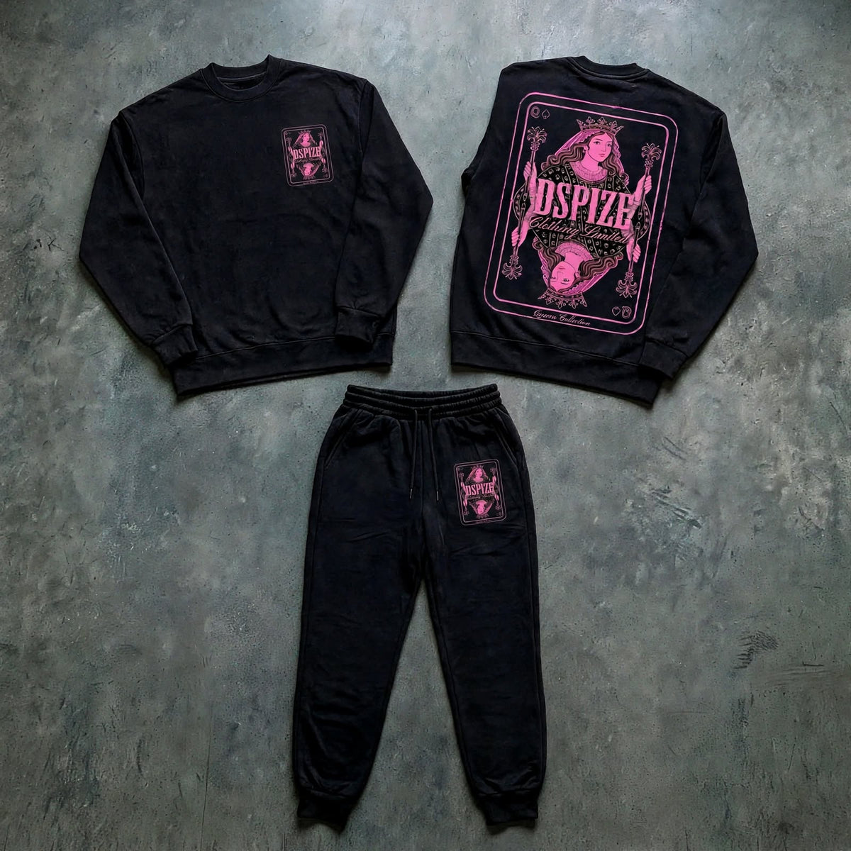 DCL Queens Collection 'Black / Pink' Crew and Track Set