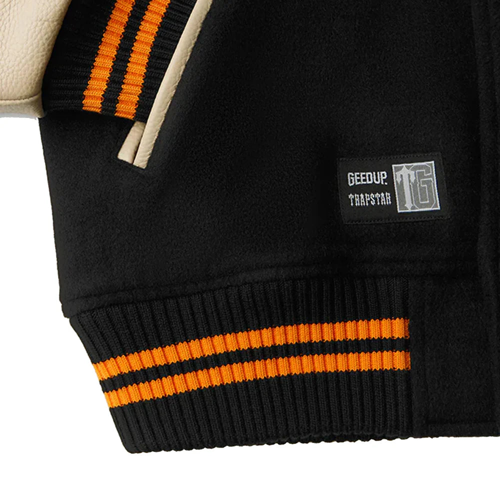 Geedup x Trapstar Letterman Jacket 'Black / Cream / Orange' (2025)
