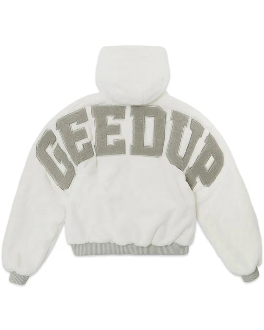 Geedup Handstyle Team Logo Reversible Bomber Jacket in White and Grey (2023)