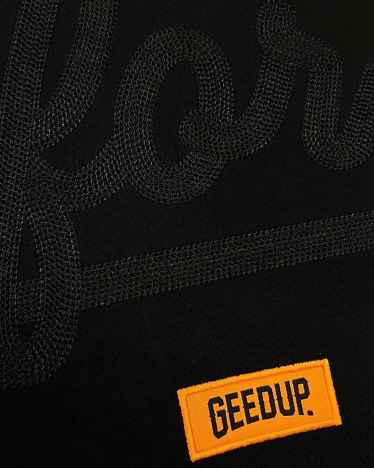 Geedup PFK Script Tee in Black - Blackout Collection (2023)