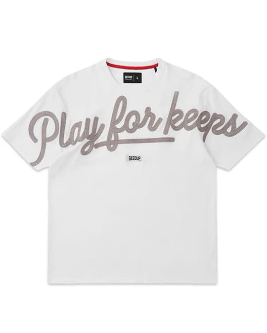 Geedup PFK Script T-Shirt in White and Grey (2023)