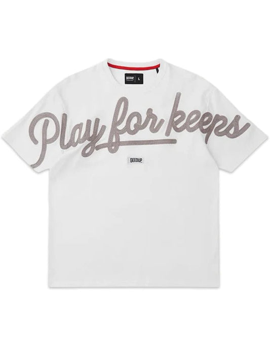 Geedup PFK Script T-Shirt in White and Grey (2023)
