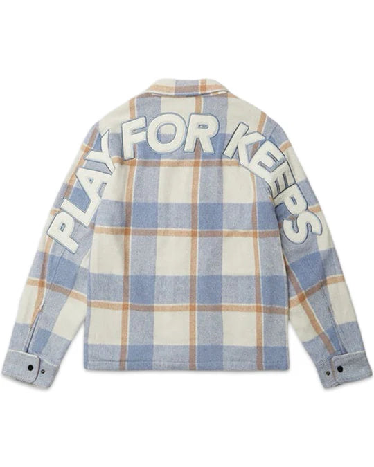 Geedup Play for Keeps PFK Flannel Jacket in Light Blue Cream White (2025)