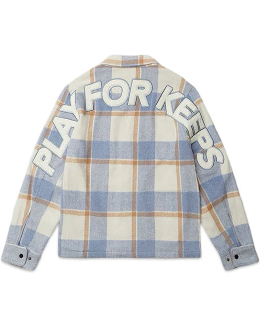 Geedup Play for Keeps PFK Flannel Jacket in Light Blue Cream White (2025)