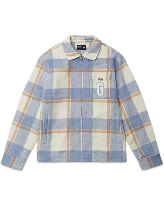 Geedup Play for Keeps PFK Flannel Jacket in Light Blue Cream White (2025)