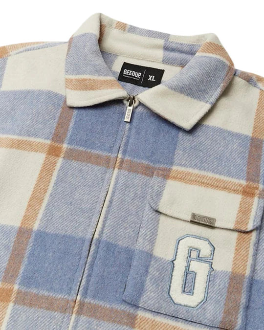 Geedup Play for Keeps PFK Flannel Jacket in Light Blue Cream White (2025)