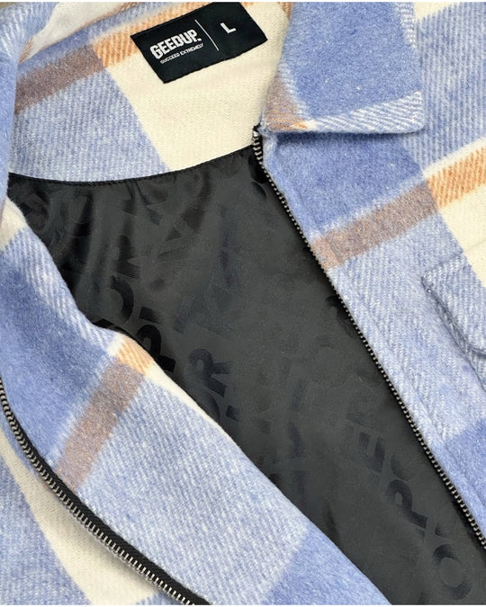Geedup Play for Keeps PFK Flannel Jacket in Light Blue Cream White (2025)