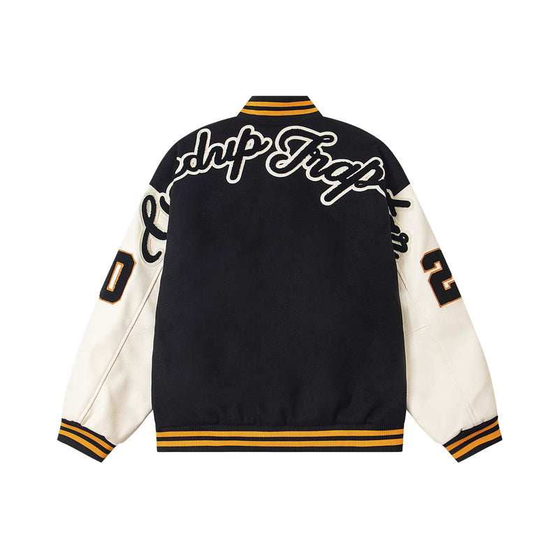 Geedup x Trapstar Letterman Jacket 'Black / Cream / Orange' (2025)