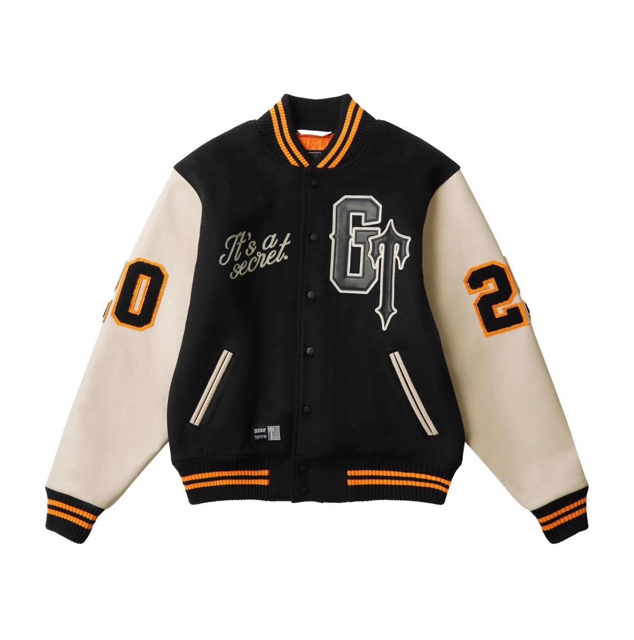 Geedup x Trapstar Letterman Jacket 'Black / Cream / Orange' (2025)