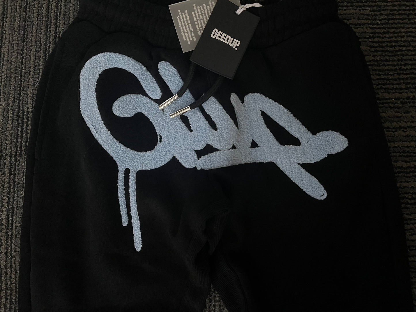Geedup Handstyle Track Pants 'Black / Baby Blue' (2024)