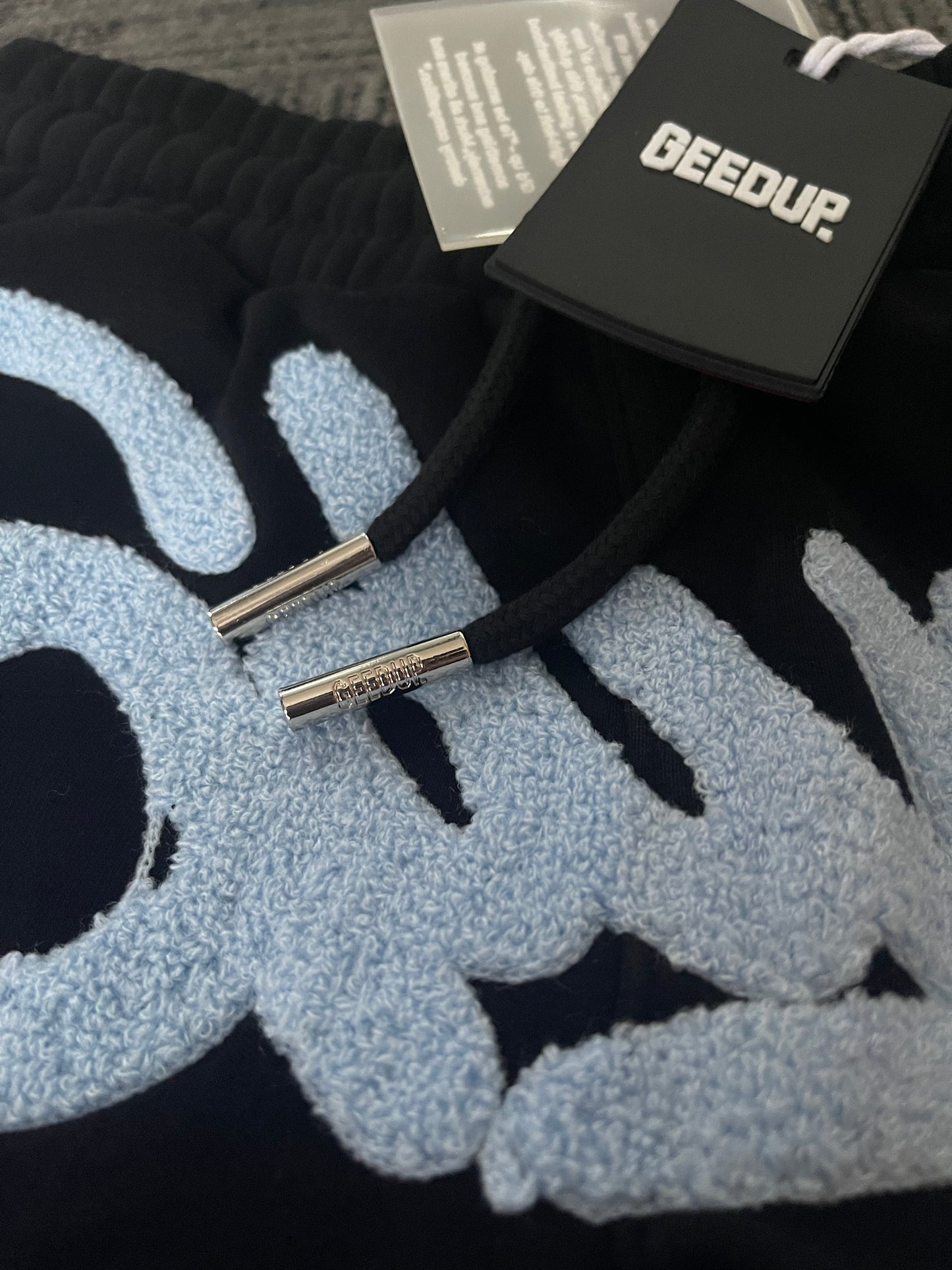 Geedup Handstyle Track Pants 'Black / Baby Blue' (2024)