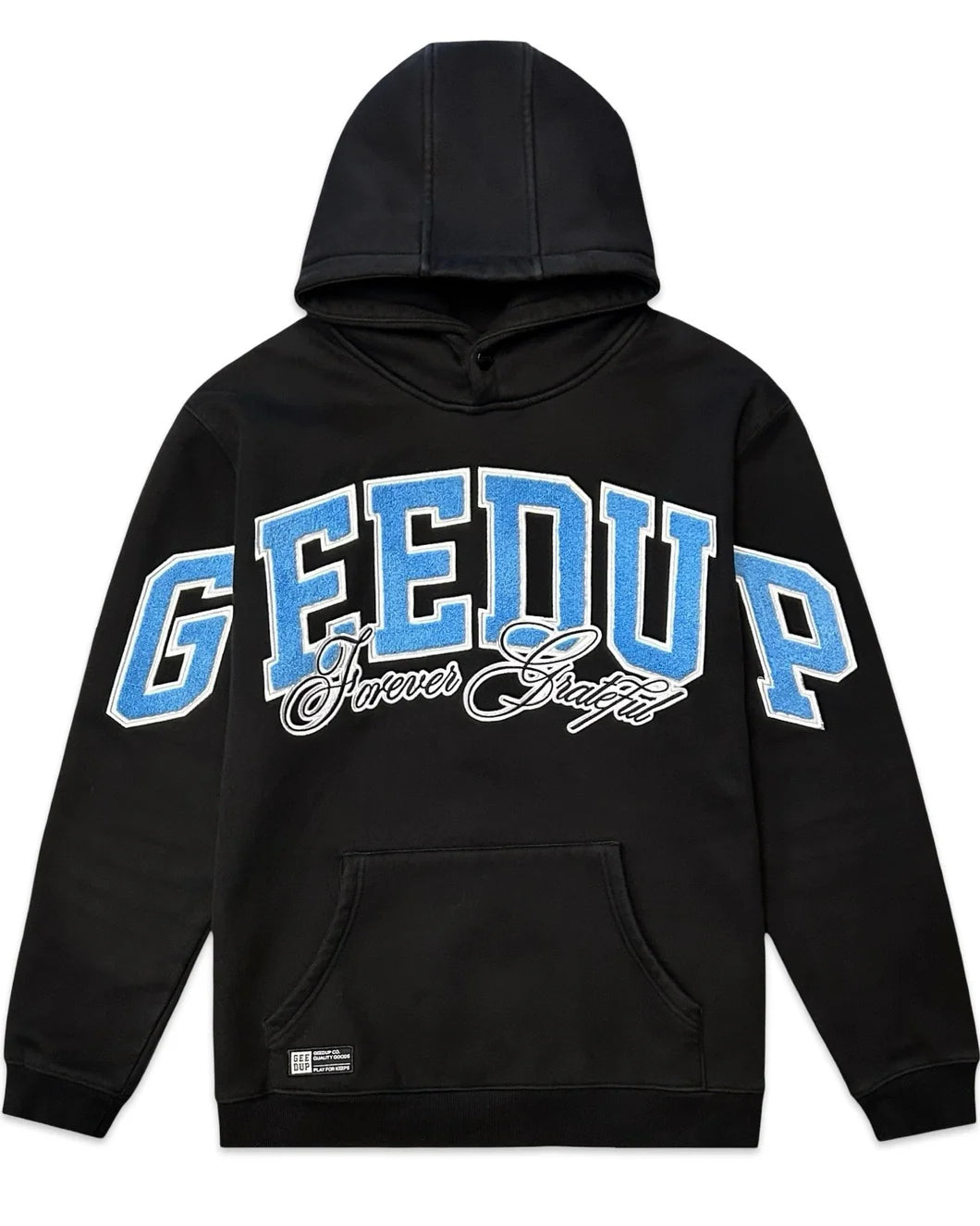 Geedup Team Logo Forever Grateful Light Blue/Black Hood