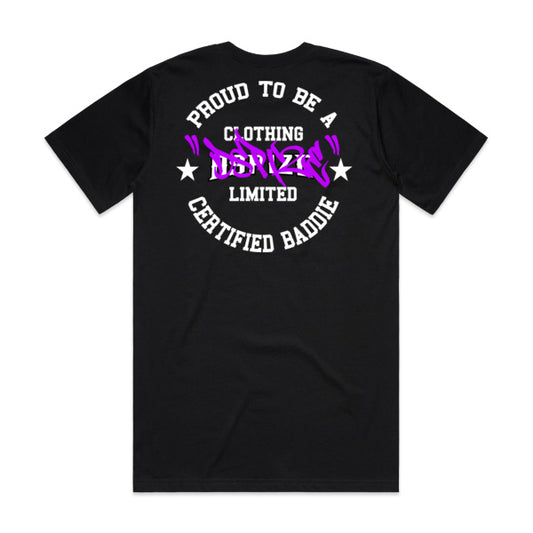 DCL Certified Baddie Purple Tag Black Tee