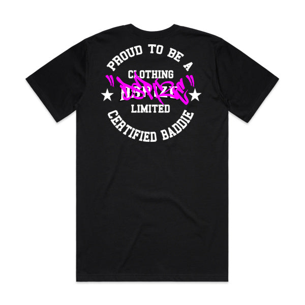DCL Certified Baddie Pink Tag Black Tee
