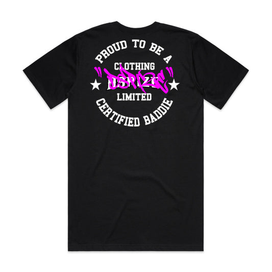 DCL Certified Baddie Pink Tag Black Tee